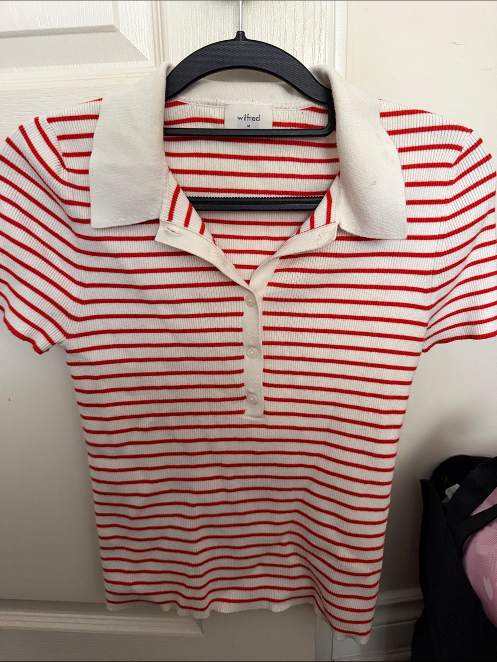 Wilfred Red and White Striped Polo Knit Top